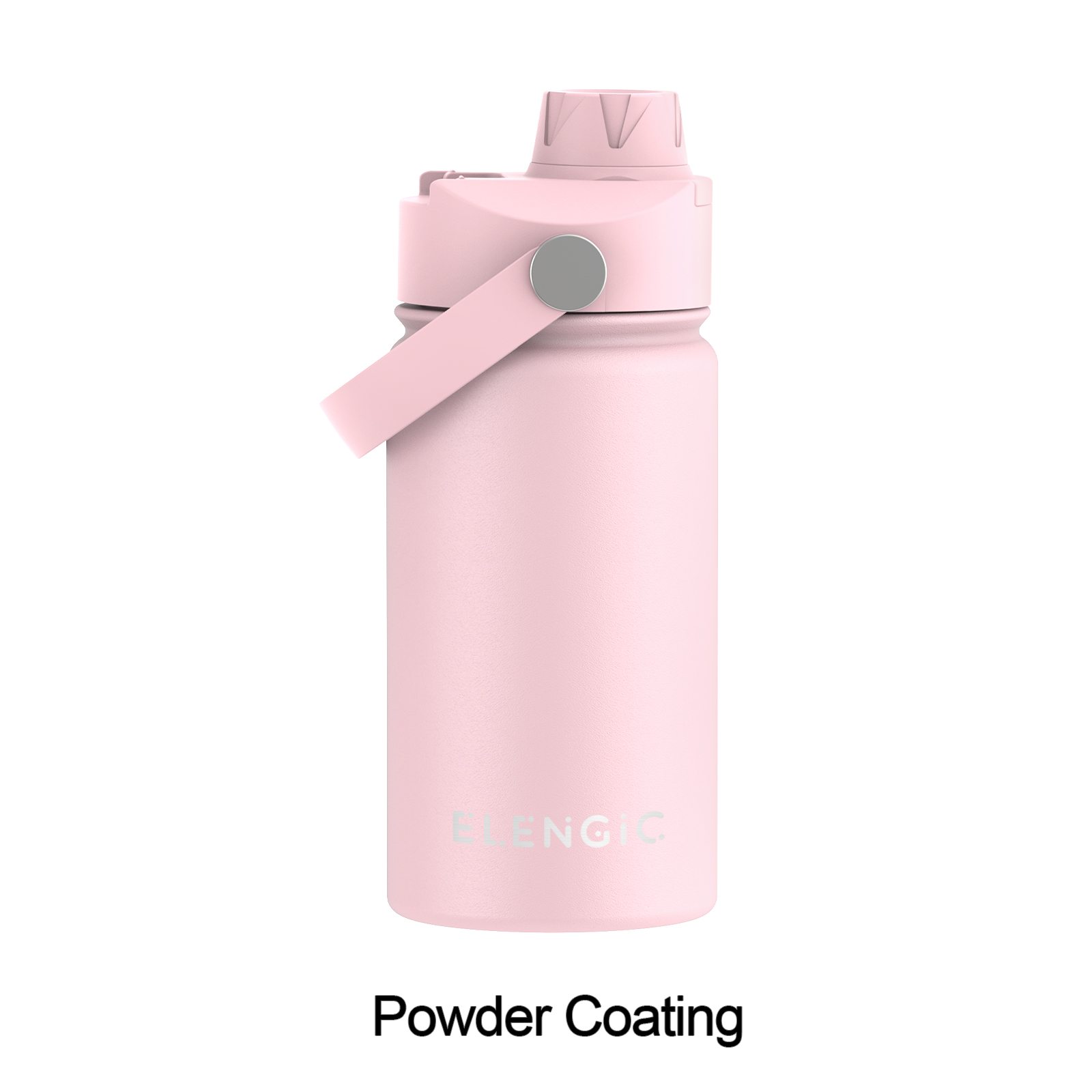 powder coated custom water bottle with logo in pastel pink color